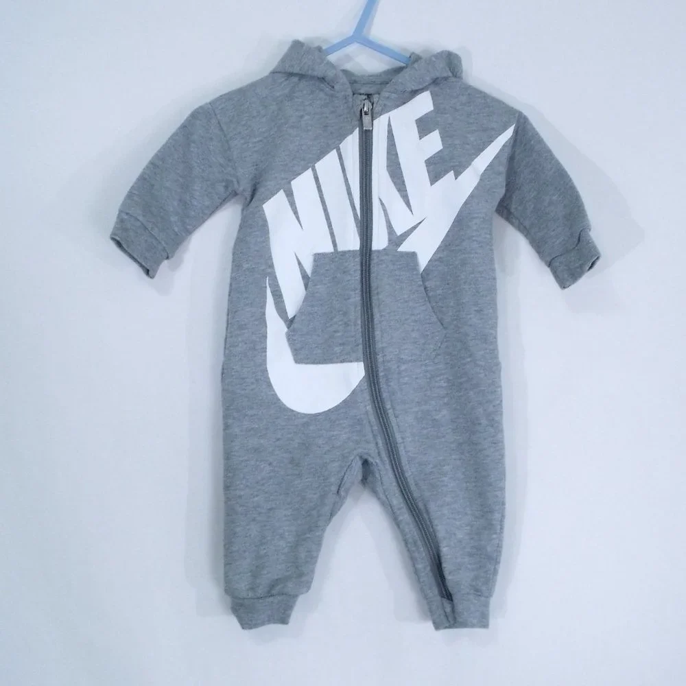 Nike Gray Hooded Romper Jumpsuit w/ Pocket 6M